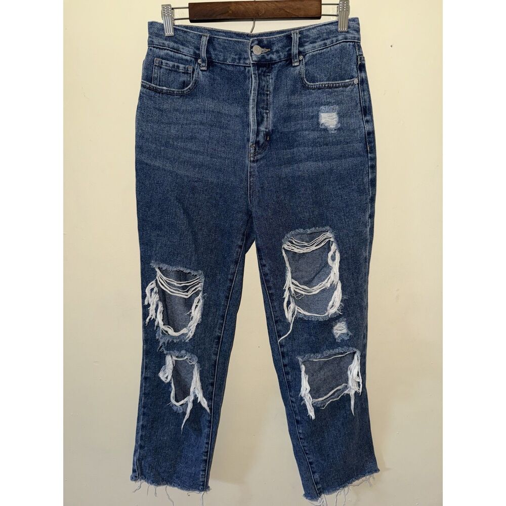 PacSun Distressed High Rise Straight Leg Jeans Button Fly Raw Hem Size 28